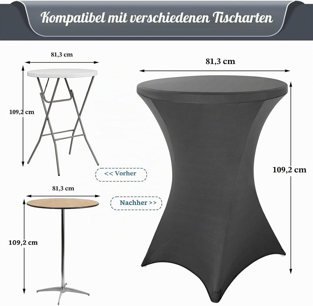 Pesonlook 3er-Set Stretch Stehtisch Husse für Bistrotisch Ø 80-85 cm Elegante,Verstärkung im Fussber