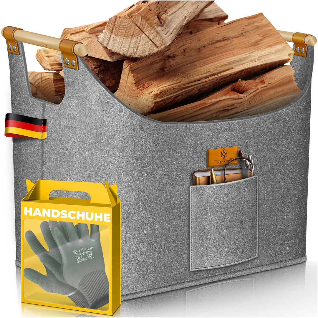 KESSER® Brennholzkorb XL 60 Liter | Kaminholztasche extra dicker Filz | Feuerholzkorb faltbar mit ve