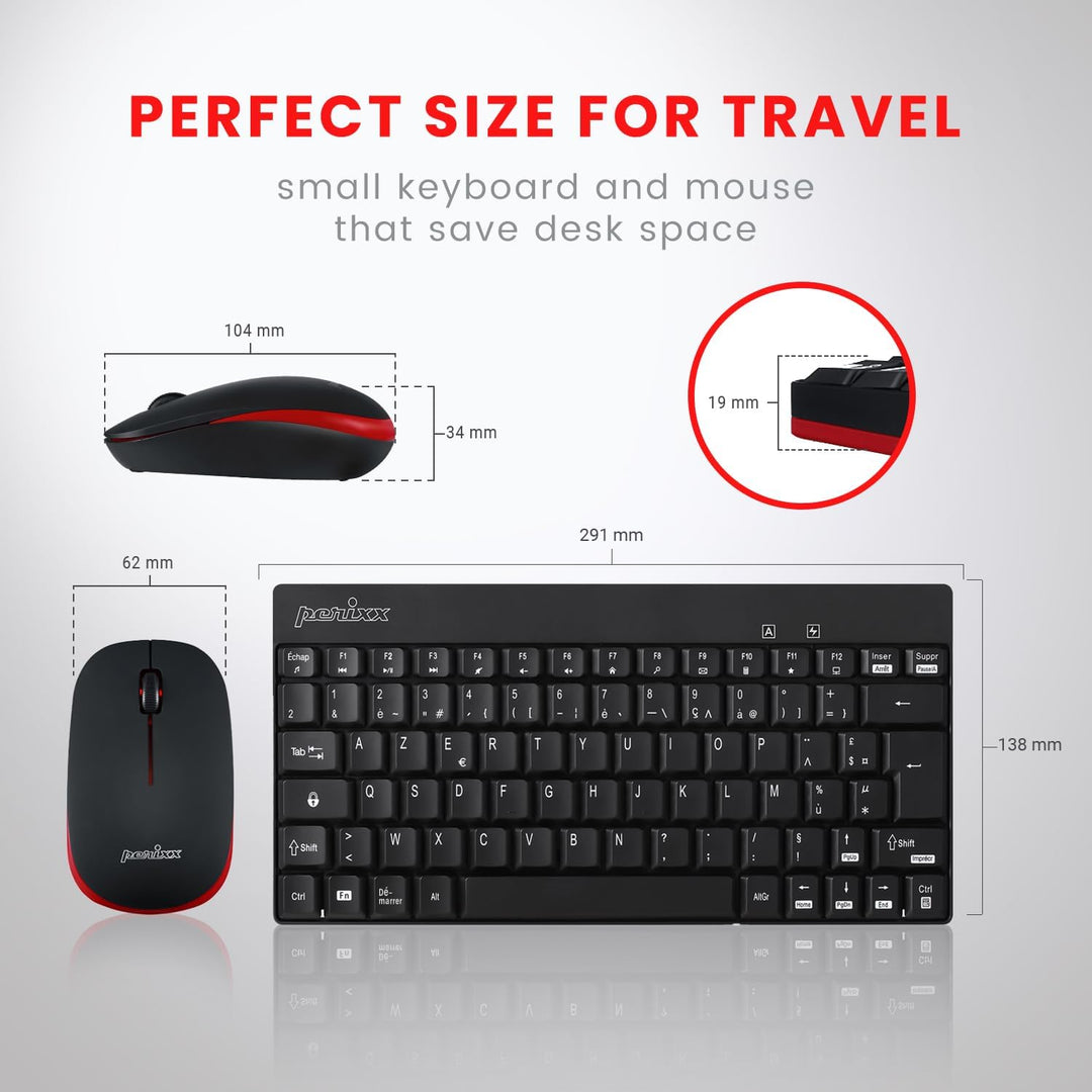 Perixx PERIDUO-712, Ensemble Clavier Souris Mini Sans Fil Pour Windows - 12 Touches Multimédia, Noir