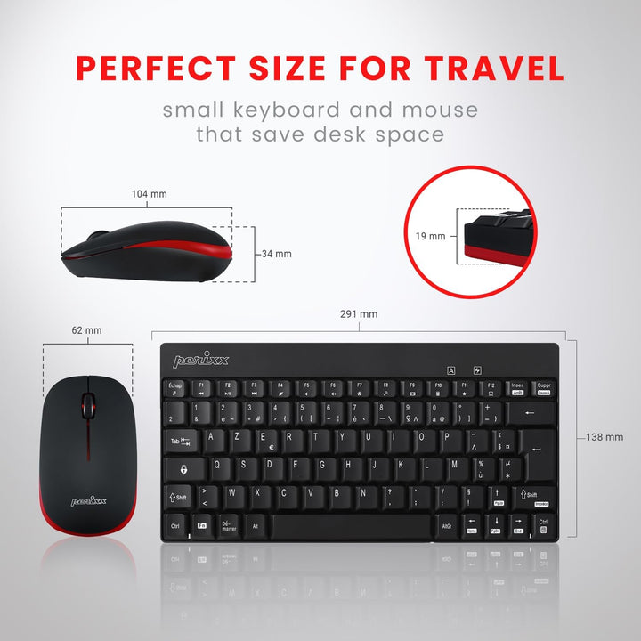 Perixx PERIDUO-712, Ensemble Clavier Souris Mini Sans Fil Pour Windows - 12 Touches Multimédia, Noir