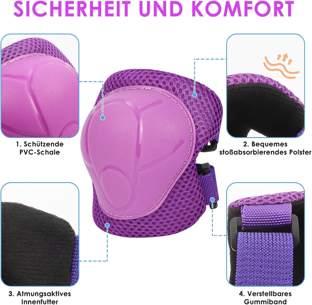 ZWOOS Kinder Knieschoner Set mit Helm, Inliner Schutzausrüstung Kinder 3-10 Jahre, Knieschützer Kind