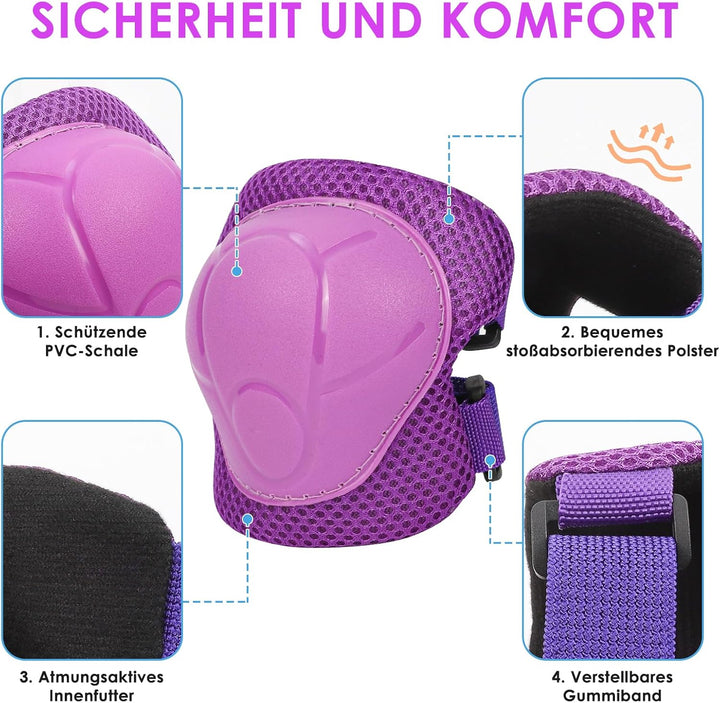 ZWOOS Kinder Knieschoner Set mit Helm, Inliner Schutzausrüstung Kinder 3-10 Jahre, Knieschützer Kind