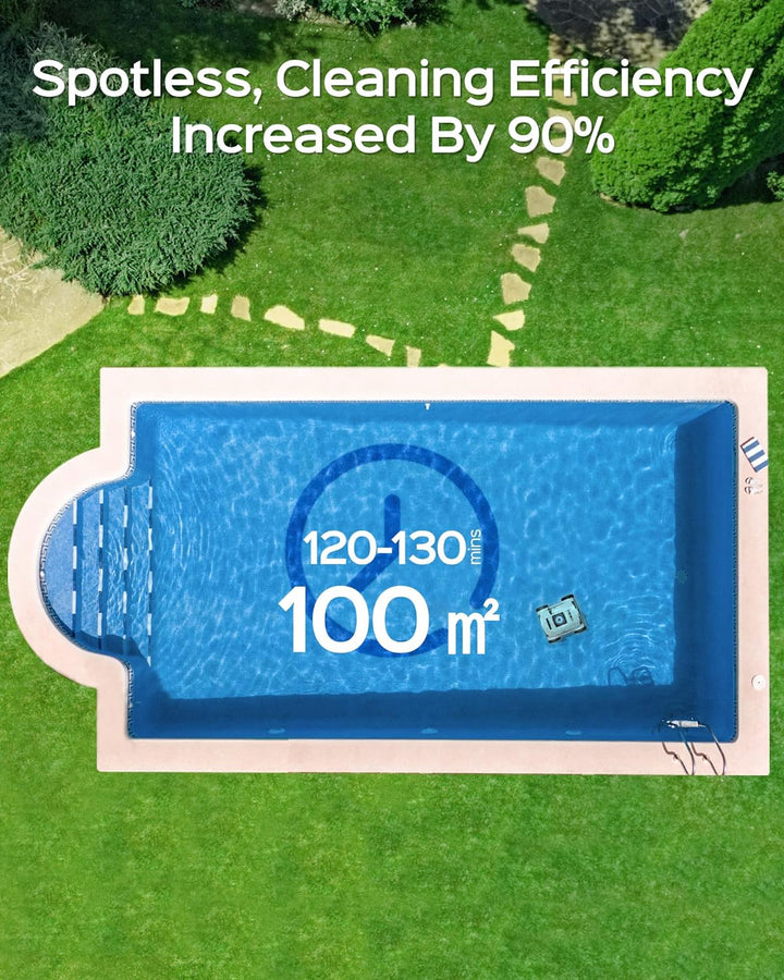 WYBOT Poolroboter Akku für 130 Minuten Betrieb, Poolsauger mit Starke Leistung, Dual-Antriebsmotoren