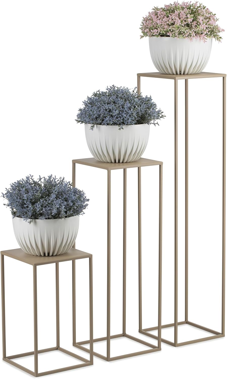 HowHomely Blumenständer Metall Beige 100 cm Hoch - Solider und Robuster Blumenhocker Metall - Pflanz