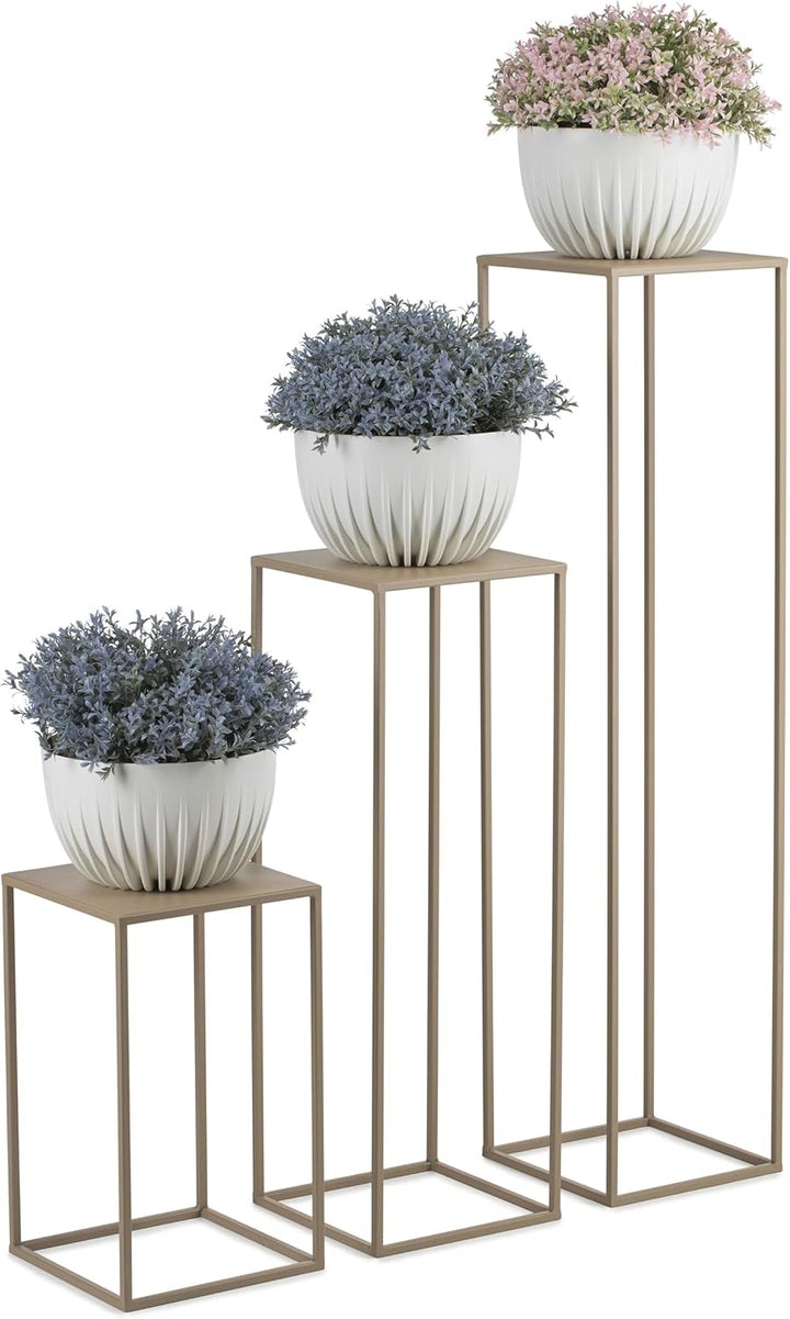 HowHomely Blumenständer Metall Beige 100 cm Hoch - Solider und Robuster Blumenhocker Metall - Pflanz