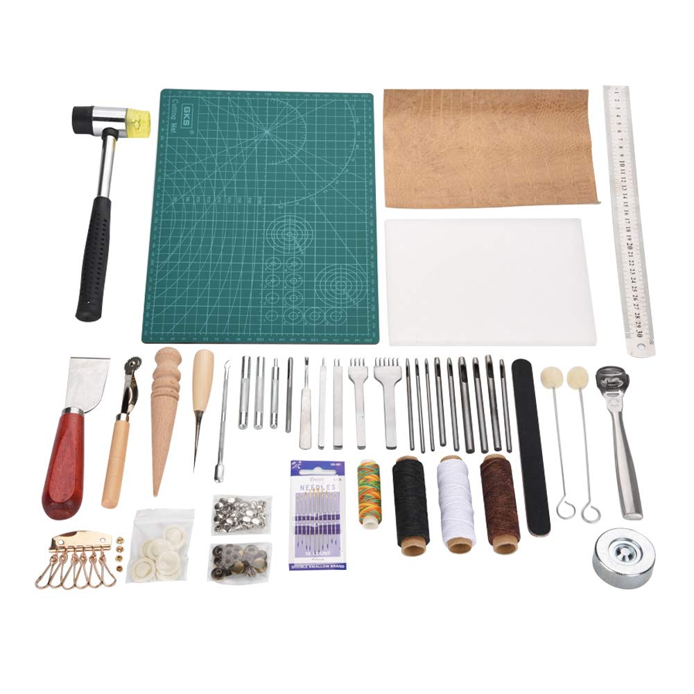 42 Stücke Leder Craft Kit mit Leder Arbeitswerkzeuge, Punch DIY Kit Professionelle Nähte Nähwerkzeug