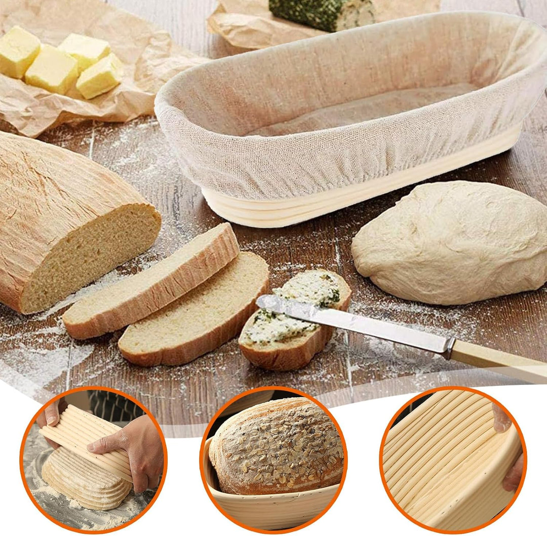 2 Stück Gärkörbchen, 25cm Gärkorb Natürlich Gärkorb Oval Gärkorbs Brot Gärkörbchen für Brot mit Bürs