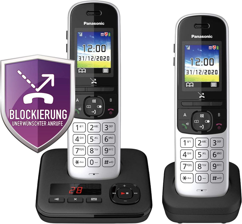 Panasonic KX-TGH722GS Schnurlostelefon Duo mit Anrufbeantworter (DECT Telefon, strahlungsarm, Farbdi