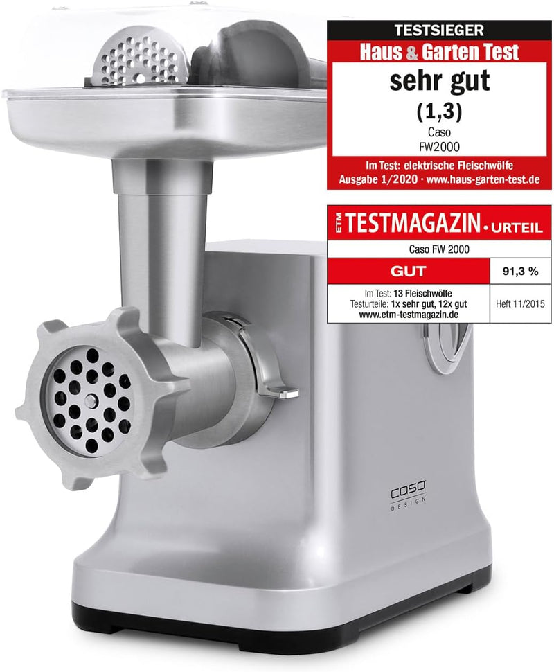 Caso FW2000 Elektrischer Fleischwolf, inkl. Spritzgebäck, Aufsatz 800 W nominal, 2000 W locked, ca.