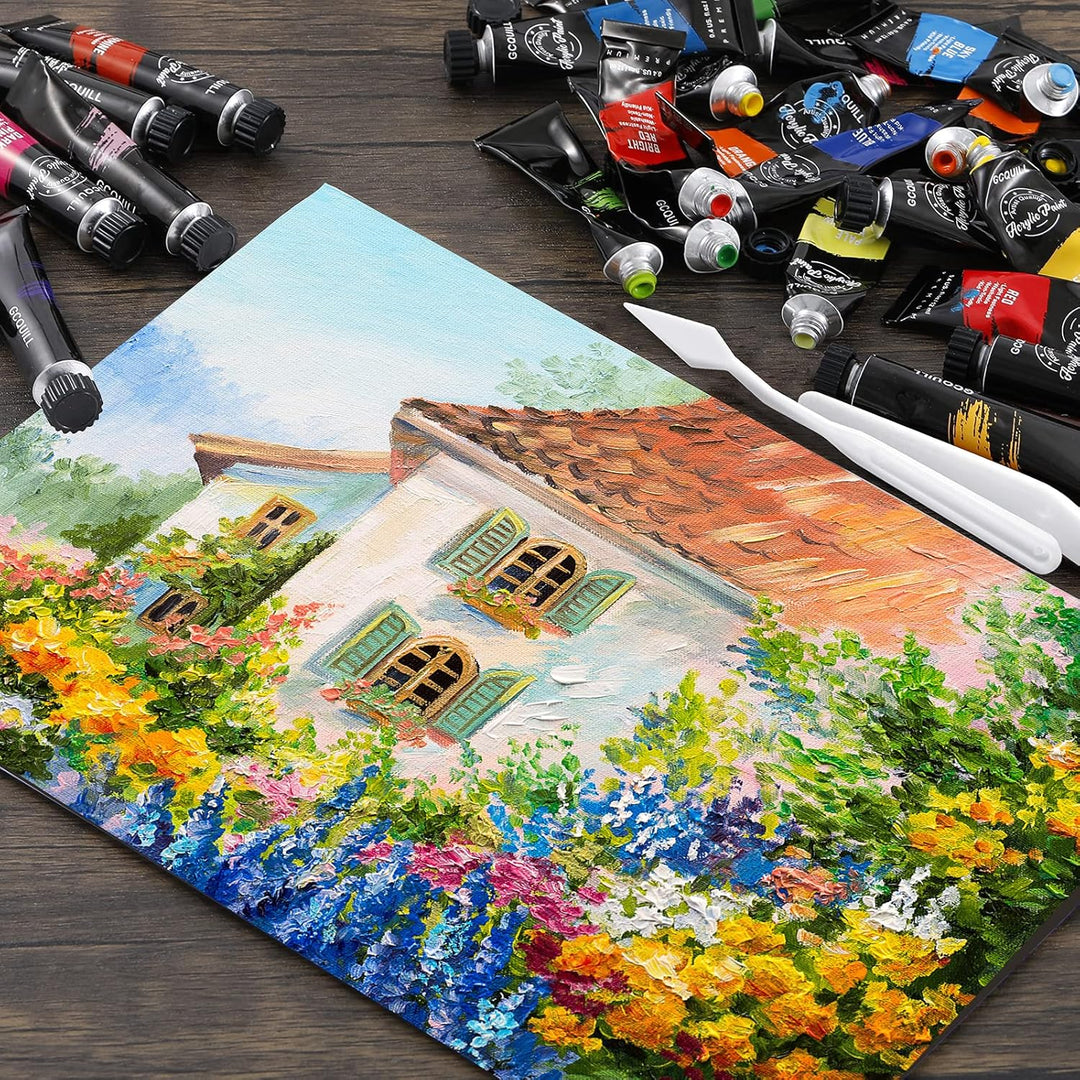 GC QUILL 36 Farben Acrylfarben Set 12 ml x 36 Tuben mit Pinseln, Palettenmessern, Leinwand, Staffele