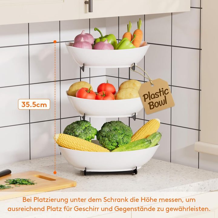 Lifewit Obst Etagere mit 3 Etagen, Servierplatte zum Anrichten von Speisen, weisse wiederverwendbare