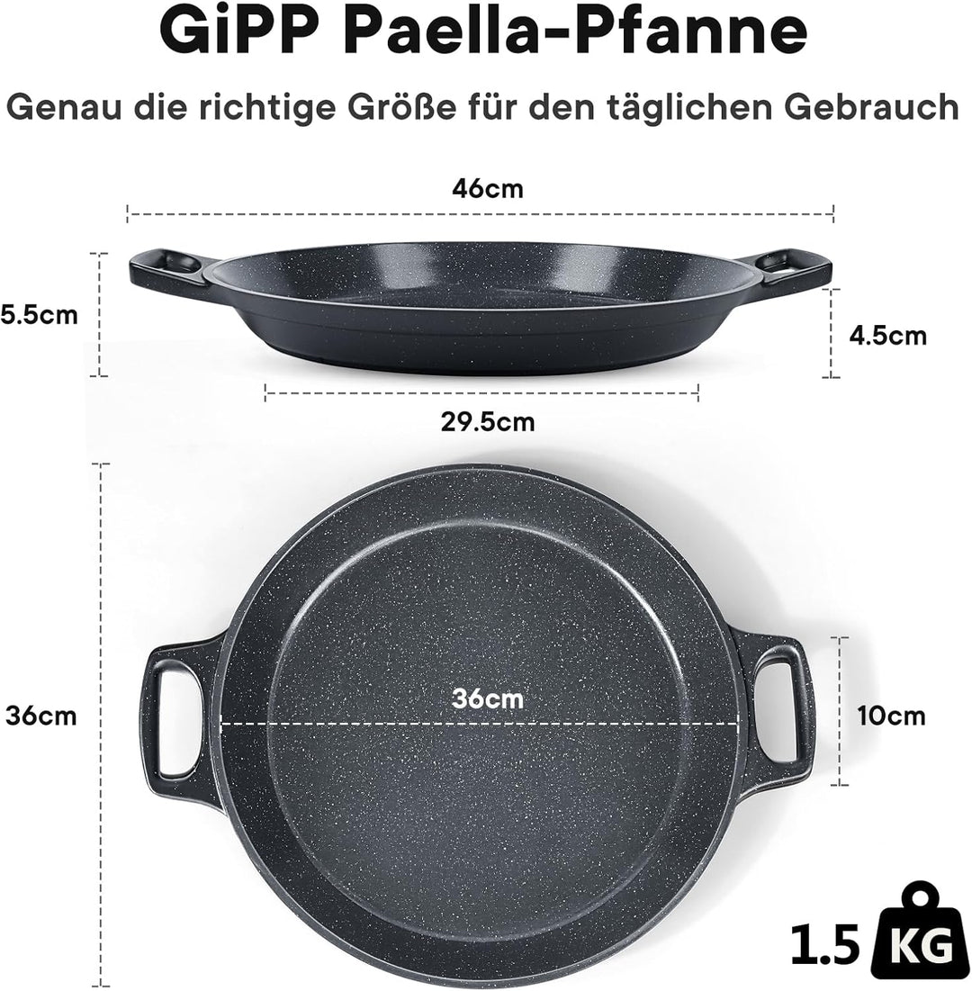 GiPP Paellapfanne Induktion, Paella Pfanne 38×41 cm Antihaftbeschichtete aus Aluminiunnen Grau 36CM
