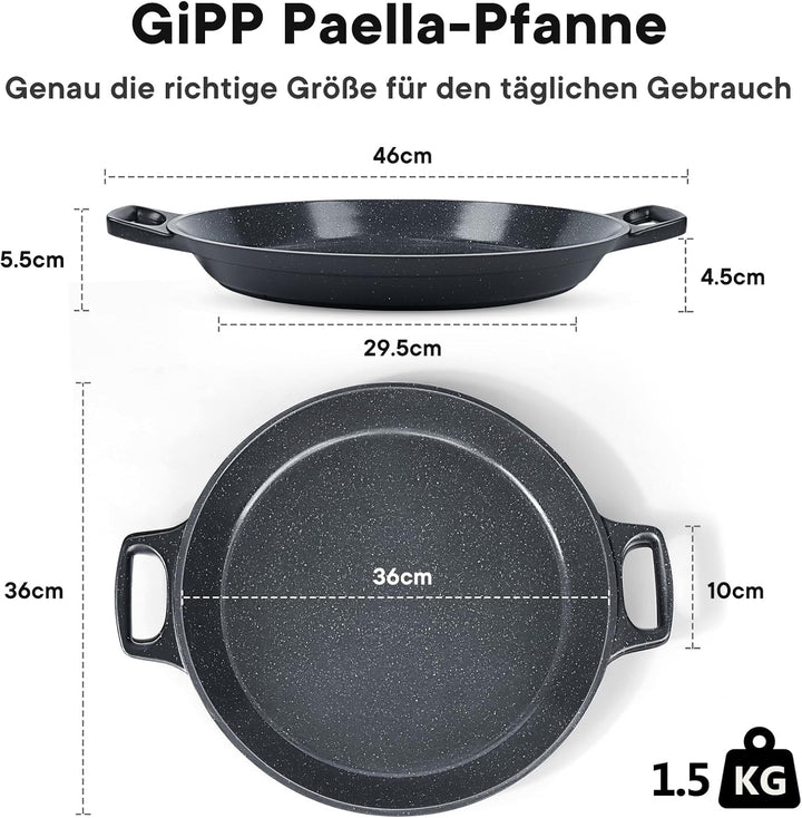 GiPP Paellapfanne Induktion, Paella Pfanne 38×41 cm Antihaftbeschichtete aus Aluminiunnen Grau 36CM