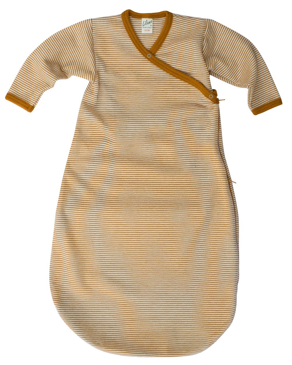 Lilano, Wickelsack Ringel, 70% Wolle (kbT), 30% Seide, 210 gr./m² 74-80 Curry/Natur, 74-80 Curry/Nat