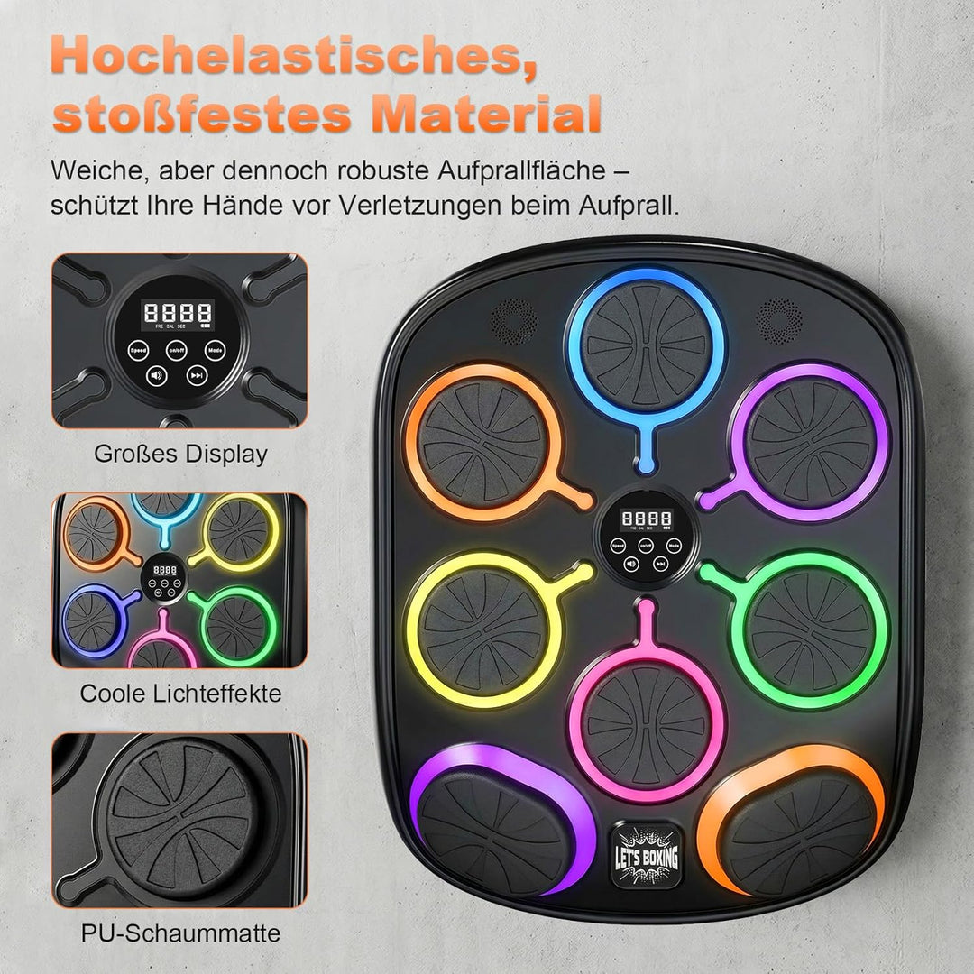 Musikboxmaschine mit Handschuhen, Wandmontage Smart Punching Target mit Bluetooth, 9 Musik-/Lichtmod