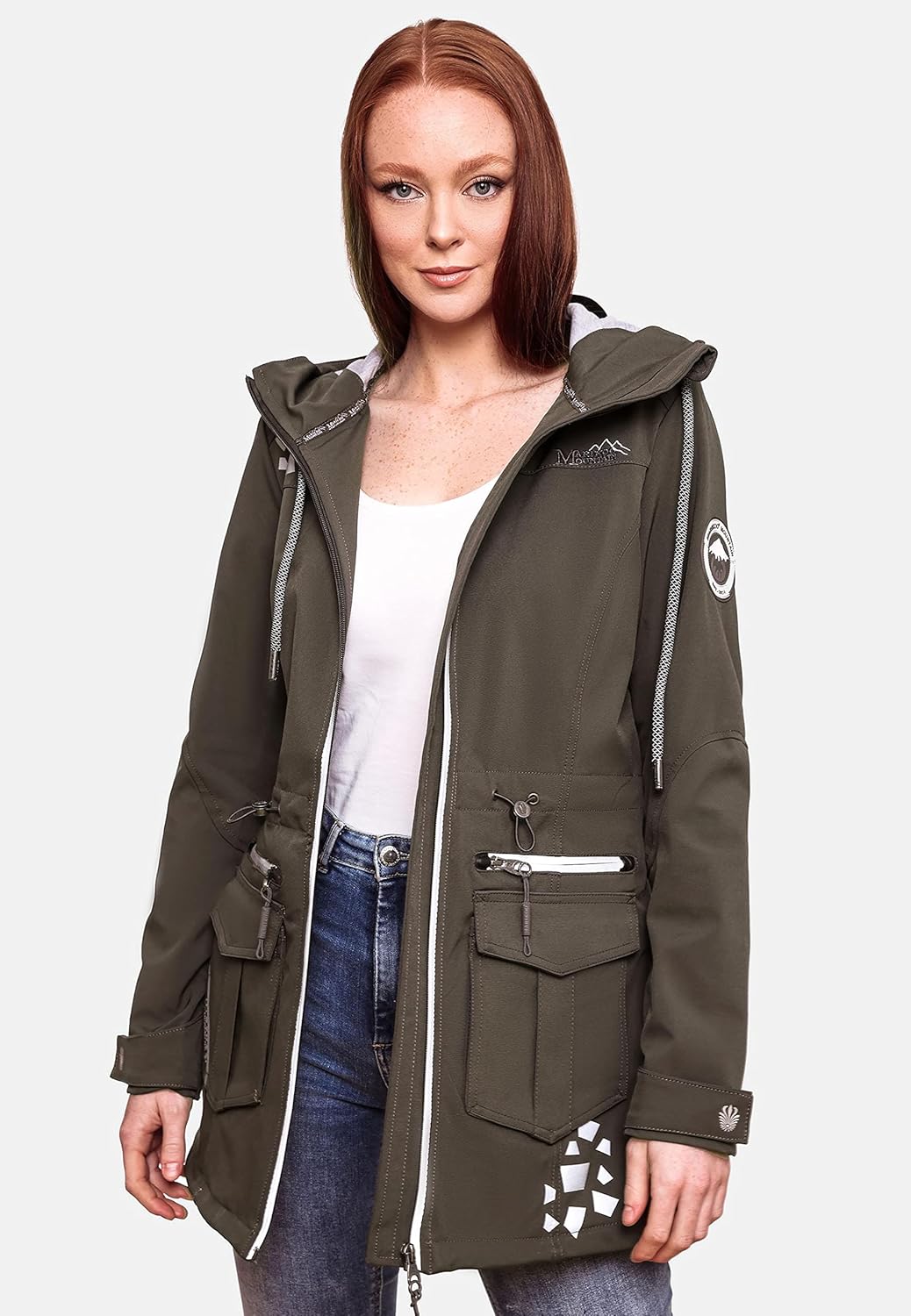 MARIKOO Damen wasserdichter Softshellmantel Softshelljacke Outdoorjacke Übergangsjacke Parka Kapuze