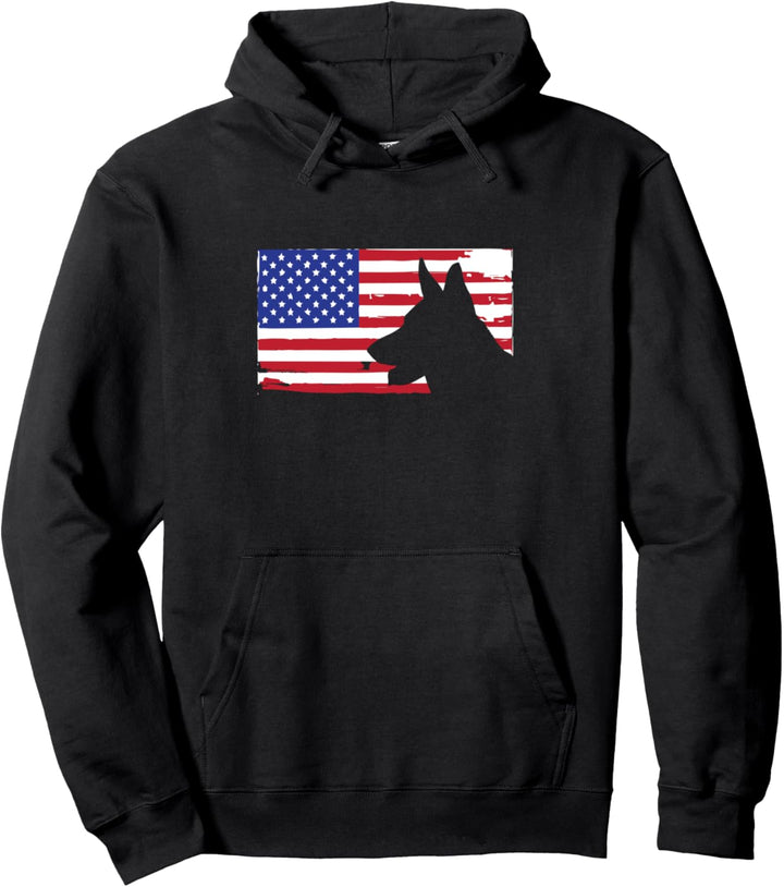 German Shepherd American Flag Gift Dog Gift USA Patriotic Pullover Hoodie
