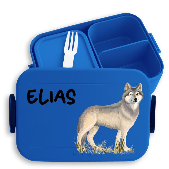 Kinder Bento Box Midi Lunchbox für Mepal Bentobox - Wolf mit Name personalisiert I Wolfsmotiv Gesche