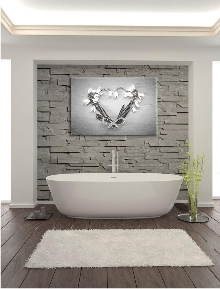 Pixxprint Herz aus Blumen Kunst / 100x70cm Leinwandbild bespannt auf Holzrahmen/Wandbild Kunstdruck