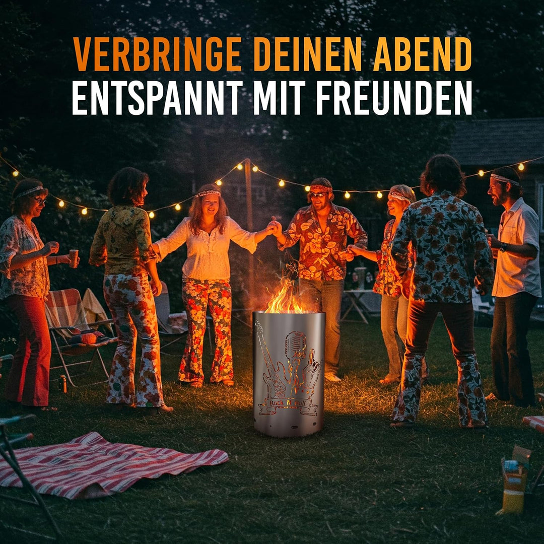 TiKo-Design Feuertonne/Feuerkorb mit Motiv – Lagerfeuertonne, Feuerkorb Rock n Roll – Verleihen Sie