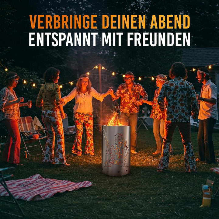 TiKo-Design Feuertonne/Feuerkorb mit Motiv – Lagerfeuertonne, Feuerkorb Rock n Roll – Verleihen Sie