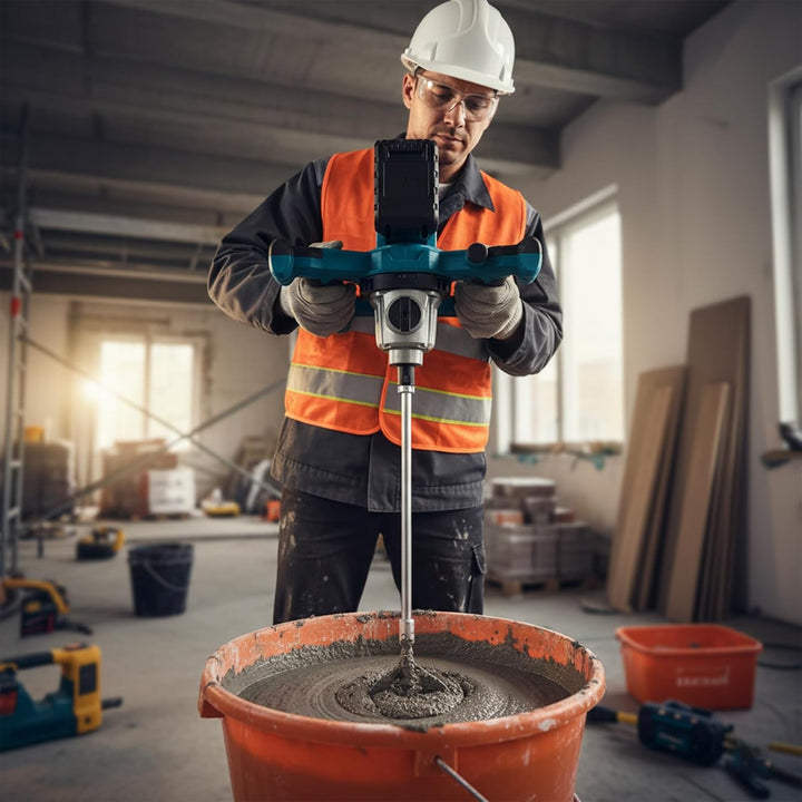Rührwerk 1200W Mörtelrührer mit Akku 6 Gang-Getriebe Elektrischer Betonmischer für Zement Beschichtu