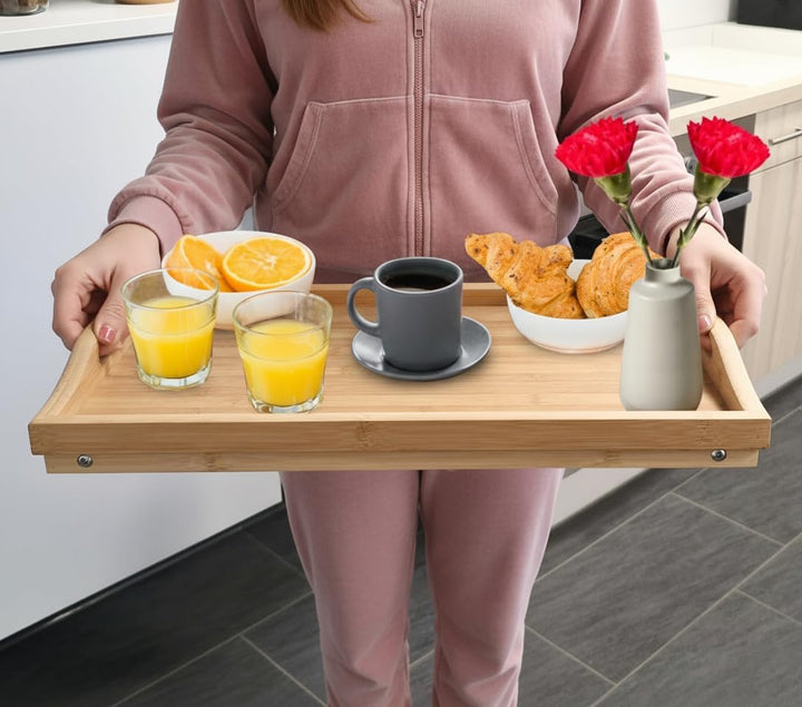 Betttablett klappbar gross Bambus Frühstückstablett fürs Bett Serviertablett mit Beinen Tablett Esse