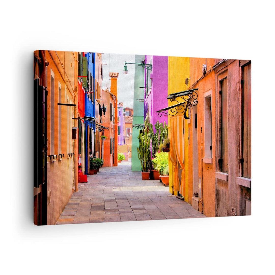 Bilder auf Leinwand Sommer Strasse Haus Leinwandbild mit Rahmen 70x50cm Wandbilder Dekoration Wohnzi