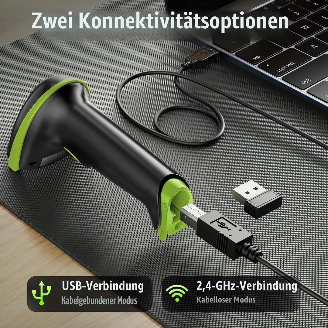 Tera Kabelloser Barcodescanner Handheld 1D Laser Wireless und USB Wired mit Akkustandsanzeige, Extra