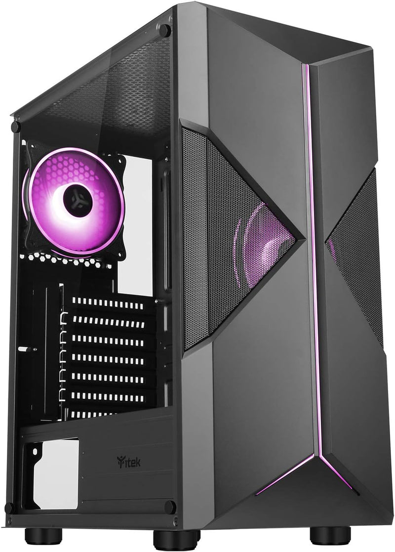 iTek XO Gaming-PC-Gehäuse Middle Tower ATX, 2 x 12 cm ARGB Lüfter im Lieferumfang enthalten, 2 x USB