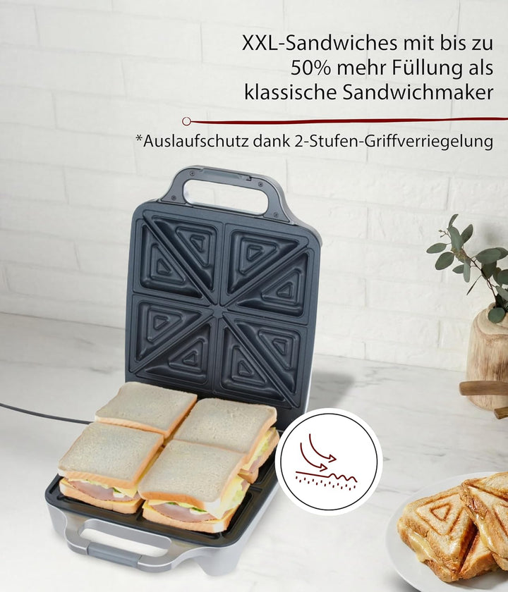 Cloer 6269 Sandwichmaker XXL / 1800 W / für 4 Sandwiches / American Toast / XXL-Füllung / optische F