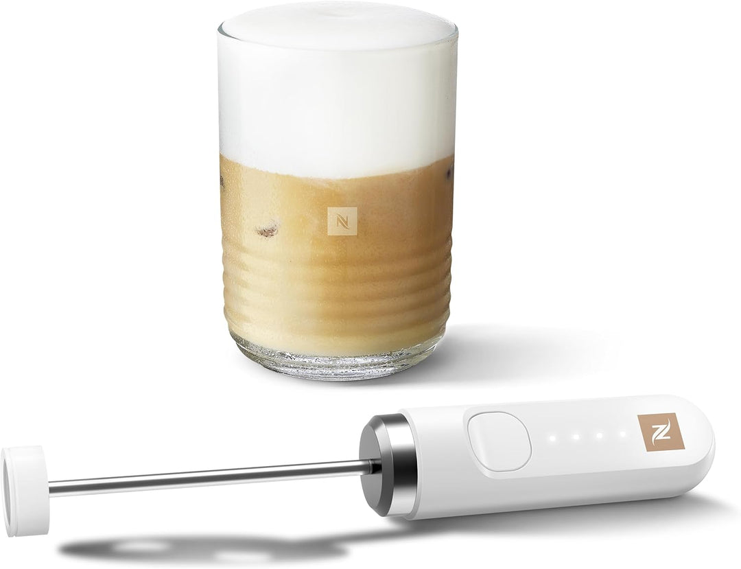 NESPRESSO NanoFoamer Stab-Milchaufschäumer Weiss | Wiederaufladbarer Stabmixer aus Edelstahl, USB‑C