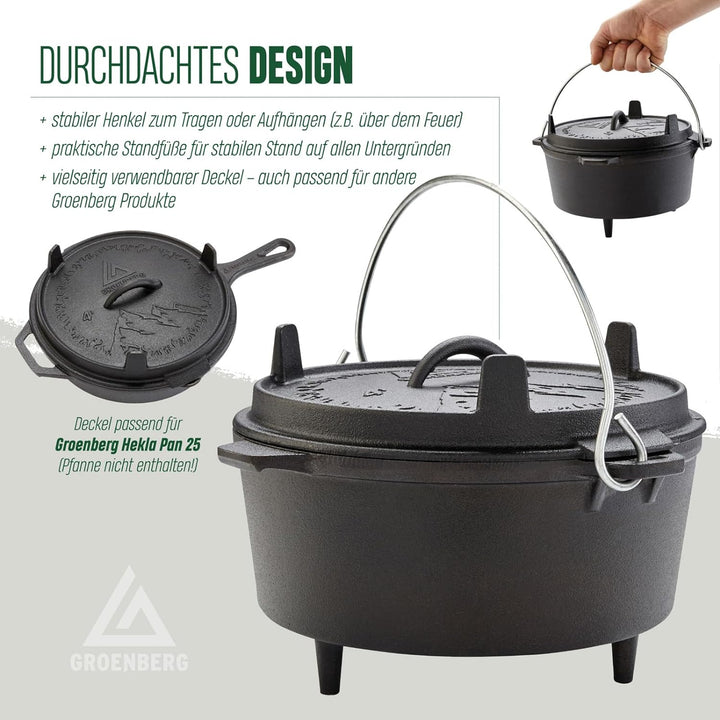 Groenberg Askja Gusseisen Topf Dutch Oven Feuertopf Kochtopf mit Deckel 4L 4 L, 4 L