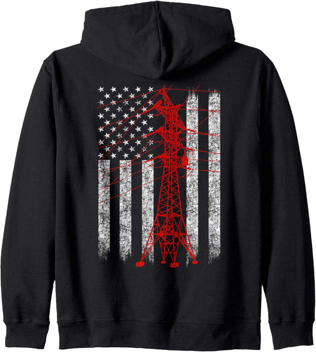 Red Transmission Tower American Flag Lineman Electrician Kapuzenjacke