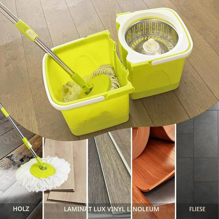 ARSUK Mopp- und Eimer-Sets – 2 separate stapelbare Eimer mit 2 Mikrofaser-Moppköpfen und 360° drehba