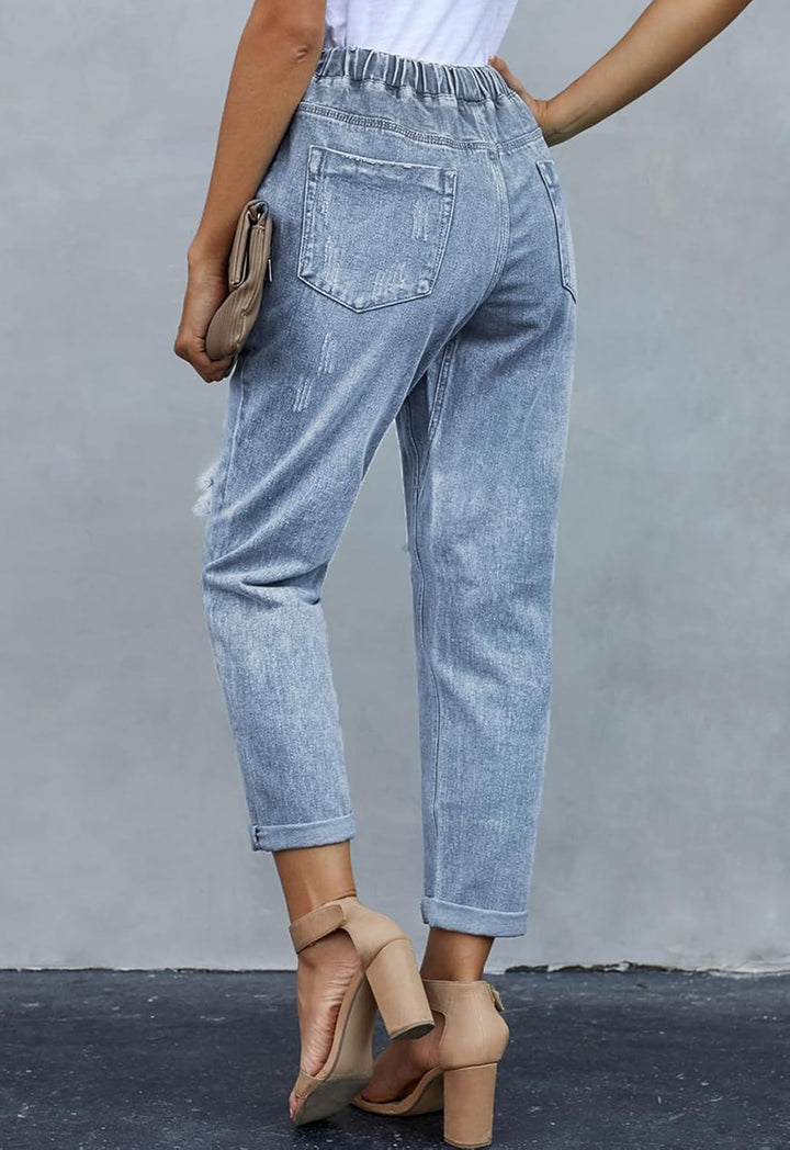 Alaster Queen Jeans Damen Lässig High Waist Baggy Damen Knie Zerrissen Jeans 209-himmelblau S, 209-h