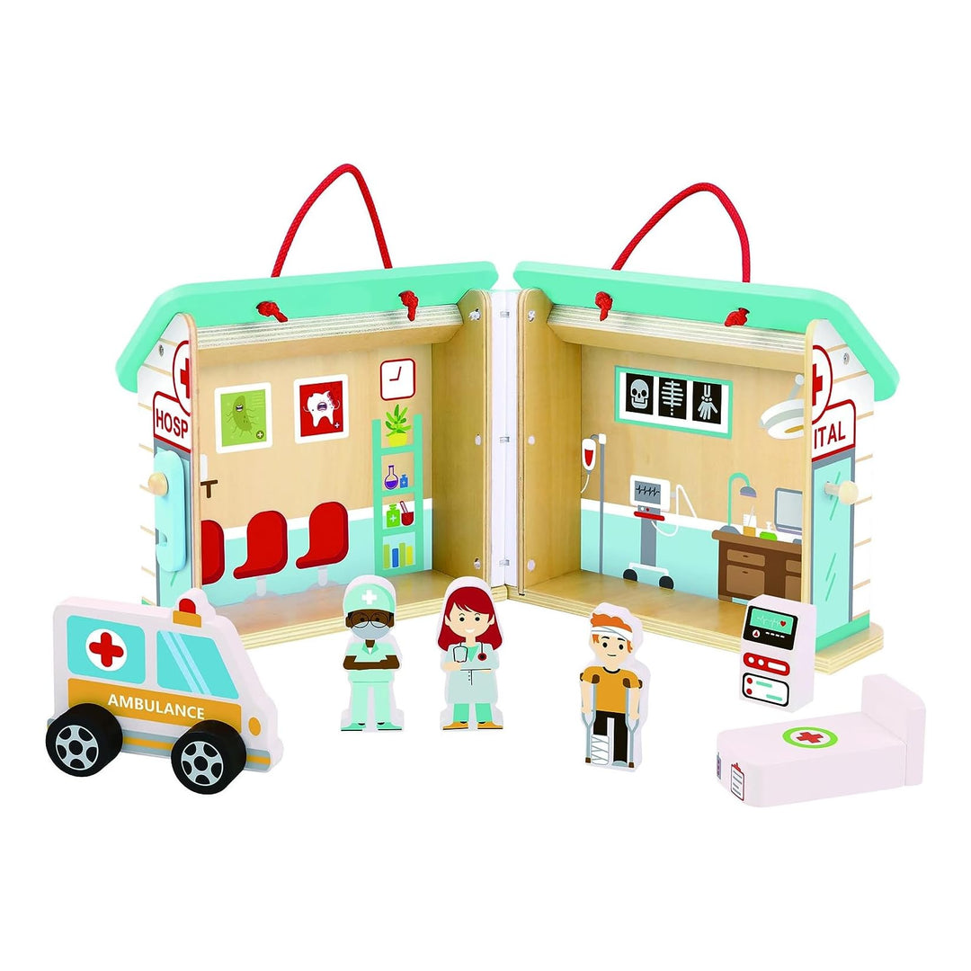 Tooky Toy Zusammenklappbares Krankenhaus aus Holz