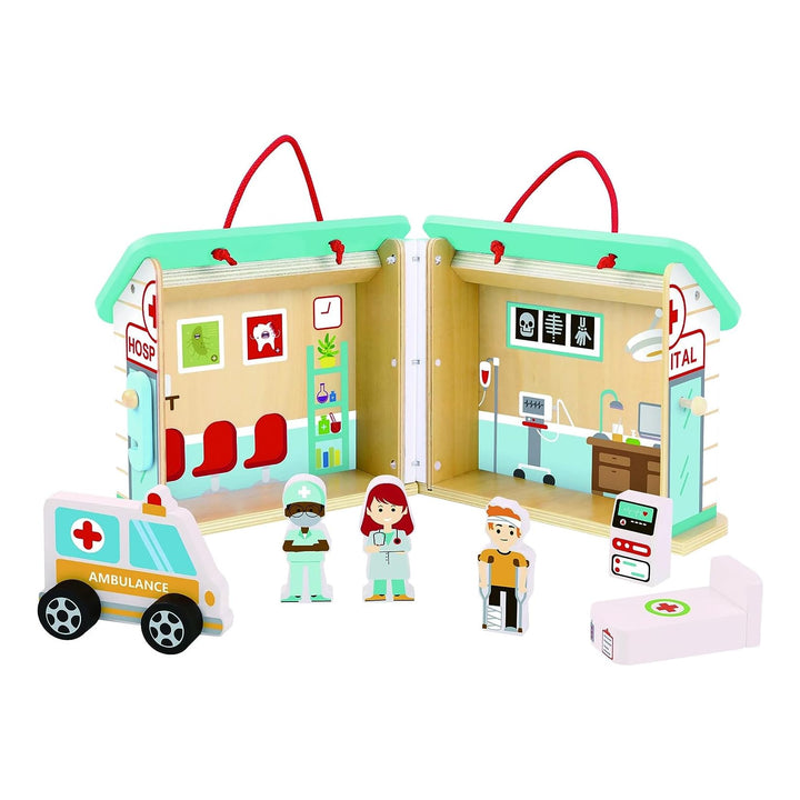 Tooky Toy Zusammenklappbares Krankenhaus aus Holz