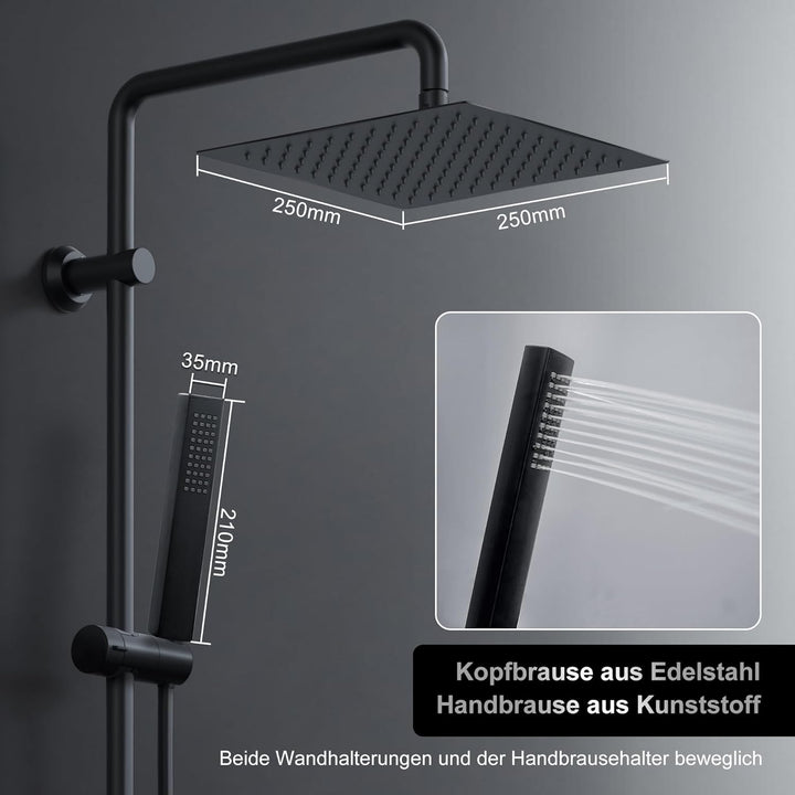 Görbach Regendusche Duschsystem ohne Armatur, Edelstahl Duschset mit 92cm Duschstange, Eckig XL Über