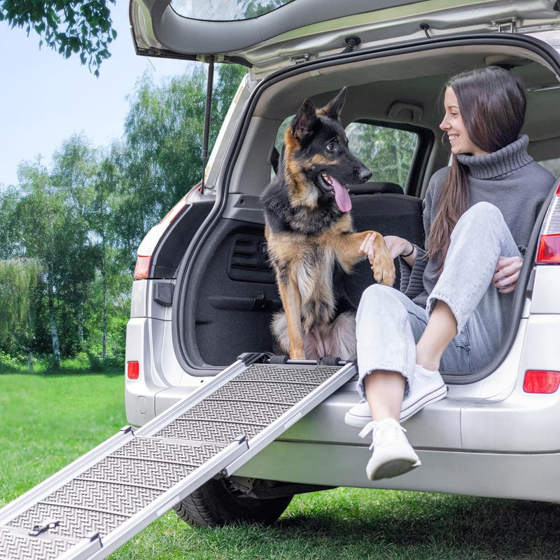 Hunderampe Auto Klappbar- Teleskop Alu Rampe für grosse Hunde - Stabile Hundetreppe Auto & SUV - rut