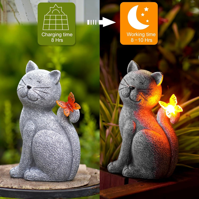 Yeomoo Katzen Figuren mit Solar Schmetterling Deko Wohnzimmer Gartendeko für draussen: Lustig katze