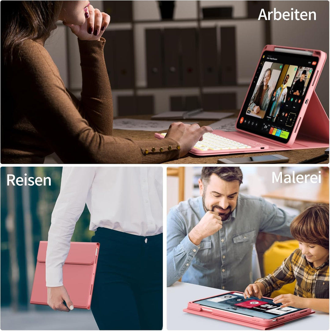 Hülle mit Tastatur für iPad A16 2025 / iPad 10. Generation 2022, RGB Bluetooth Magnetische Tastatur,