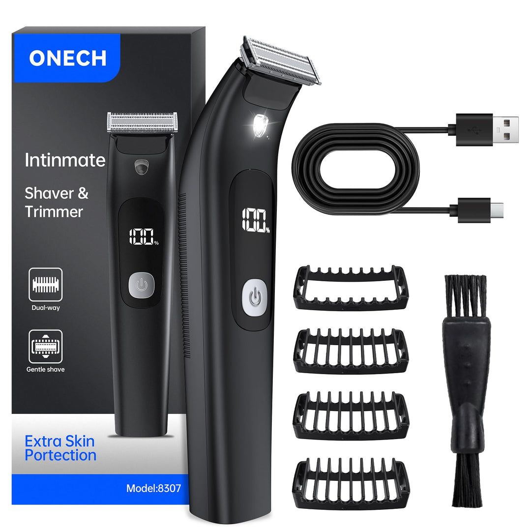 Intimrasierer Herren, Wasserdichter Bodygroomer mit USB-C, Nass und Trocken Schwarz, Schwarz