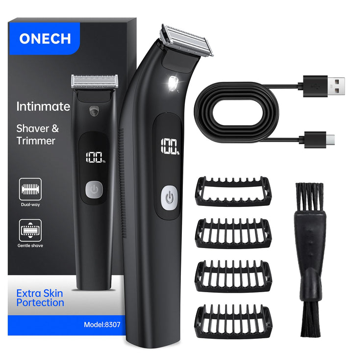 Intimrasierer Herren, Wasserdichter Bodygroomer mit USB-C, Nass und Trocken Schwarz, Schwarz