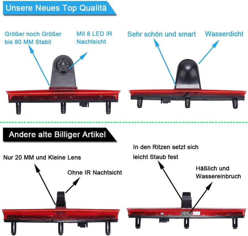 Top Mount Bremsleuchte Kamera Bremslicht Rückfahrkamera +4.3 Zoll Rückspiegel Monitor Einparkkamera