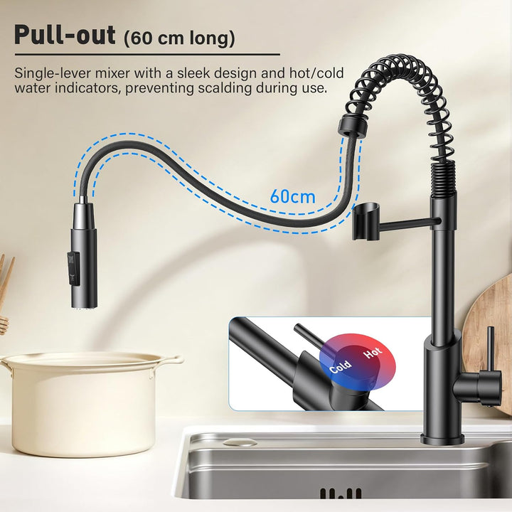 Wasserhahn Küche,Hoher Bogen Hochdruck Küchenarmatur mit Herunterziehen Brause, Spiralfeder Spültisc