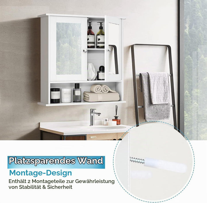 GIANTEX Hängeschrank mit Spiegel, Spiegelschrank Wandschrank mit 2 Türen, Badschrank Badezimmerschra