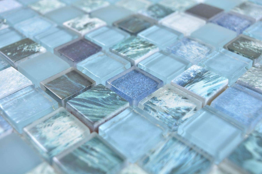 Mosaik Fliese Glasmosaik Quadrat Crystal mix greenblue/ocean für WAND KÜCHE Wandverblender Fliesensp