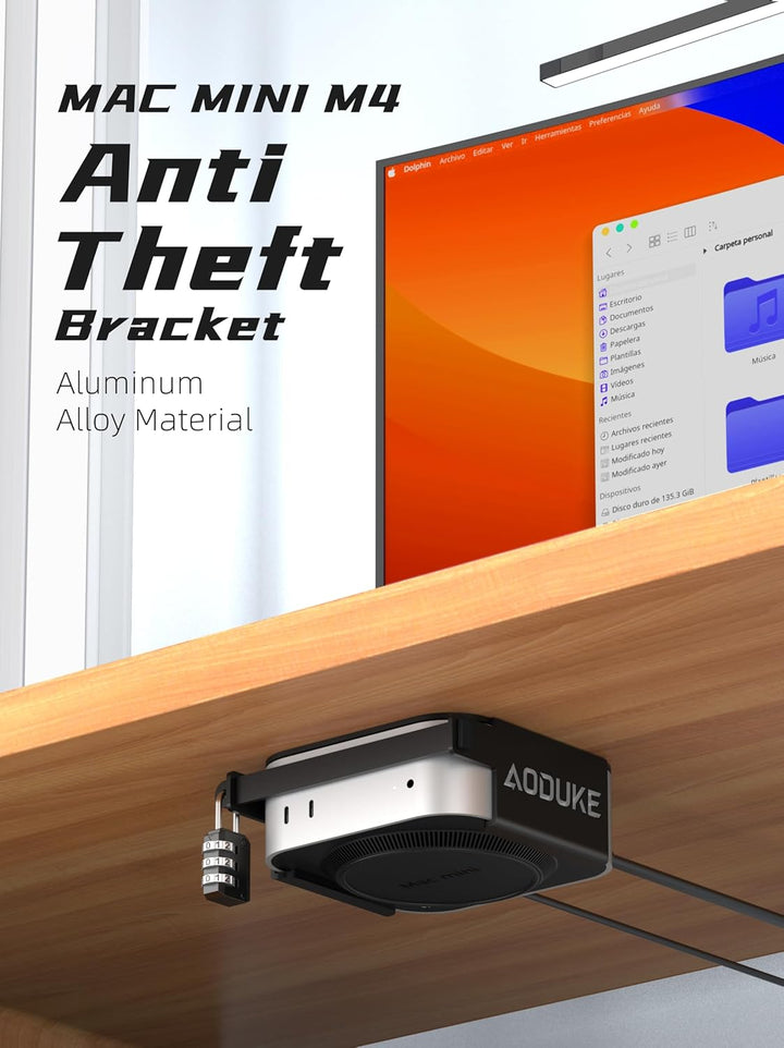 Aluminum Alloy 2024 Mac Mini M4 with Combination Lock Security Bracket, Compatible with VESA Hole Mo