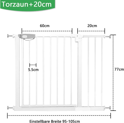 UISEBRT Treppenschutzgitter Türschutzgitter Ohne Bohren Treppengitter Türgitter Baby für Breiten 95-